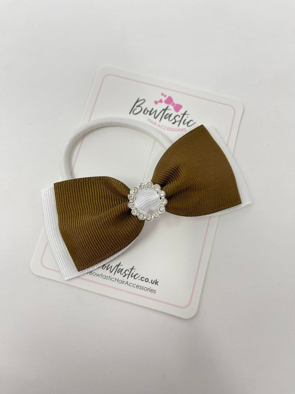 3.5 Inch Gem Bow Bobble - Brown & White