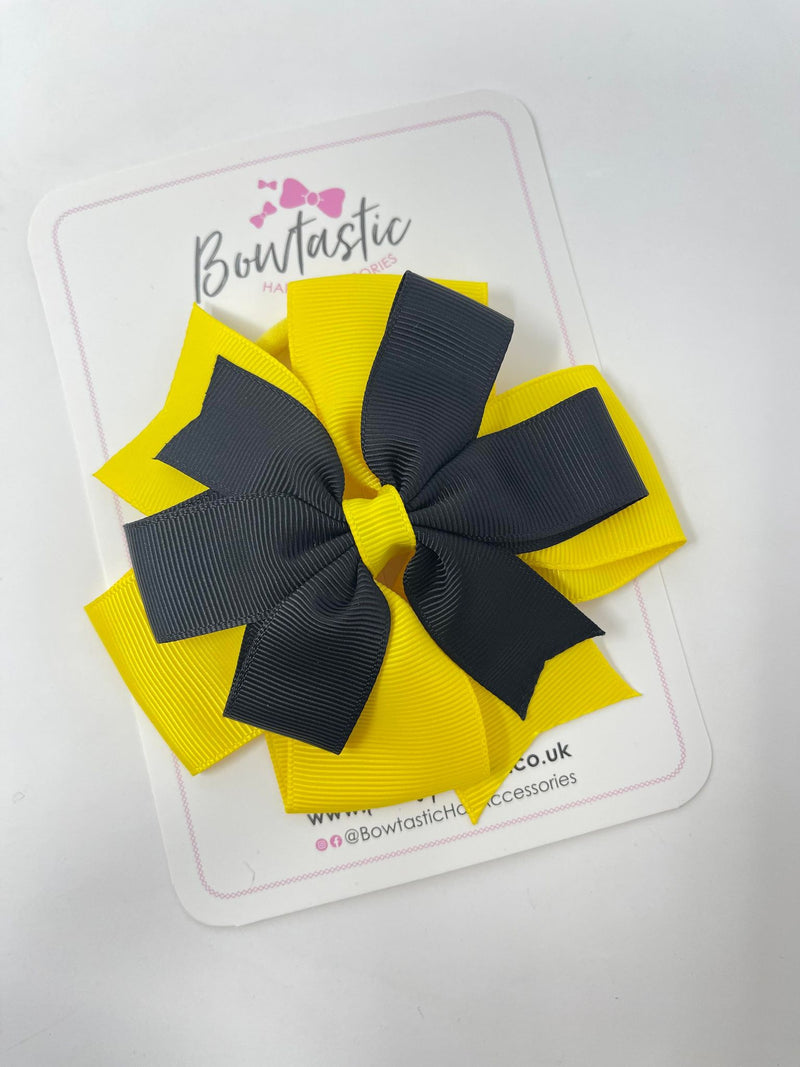 4 Inch Flat Double Bobble - Black & Daffodil