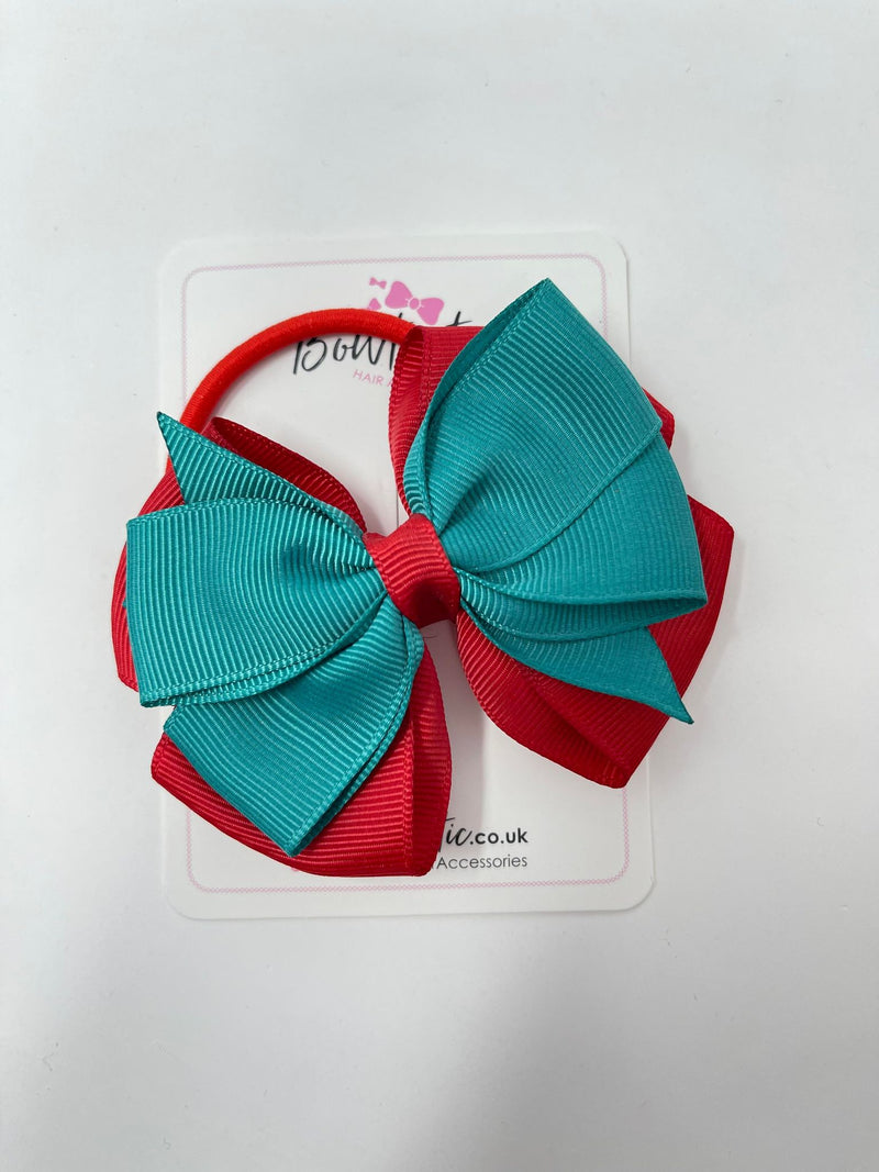 3.5 Inch Flat Double Bow Bobble - Jade Green & Red