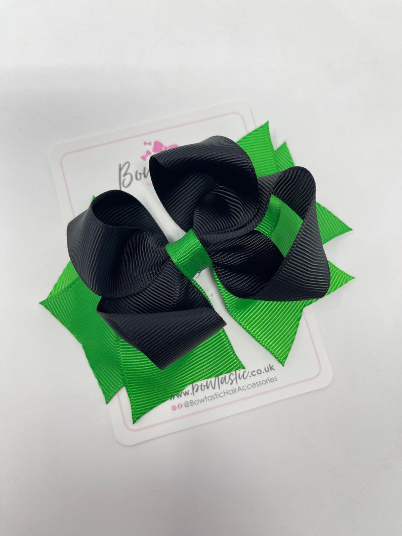 4 Inch Double Bow - Emerald Green & Black