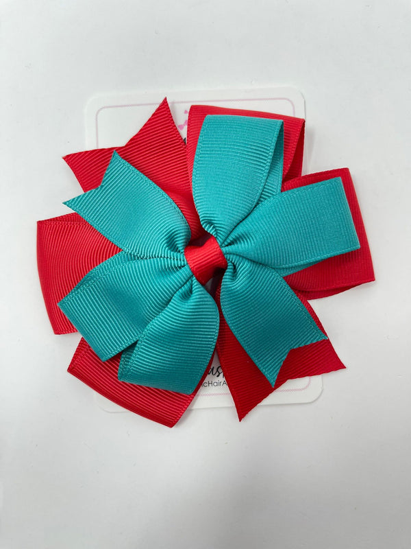 4 Inch Flat Double Bow - Jade Green & Red