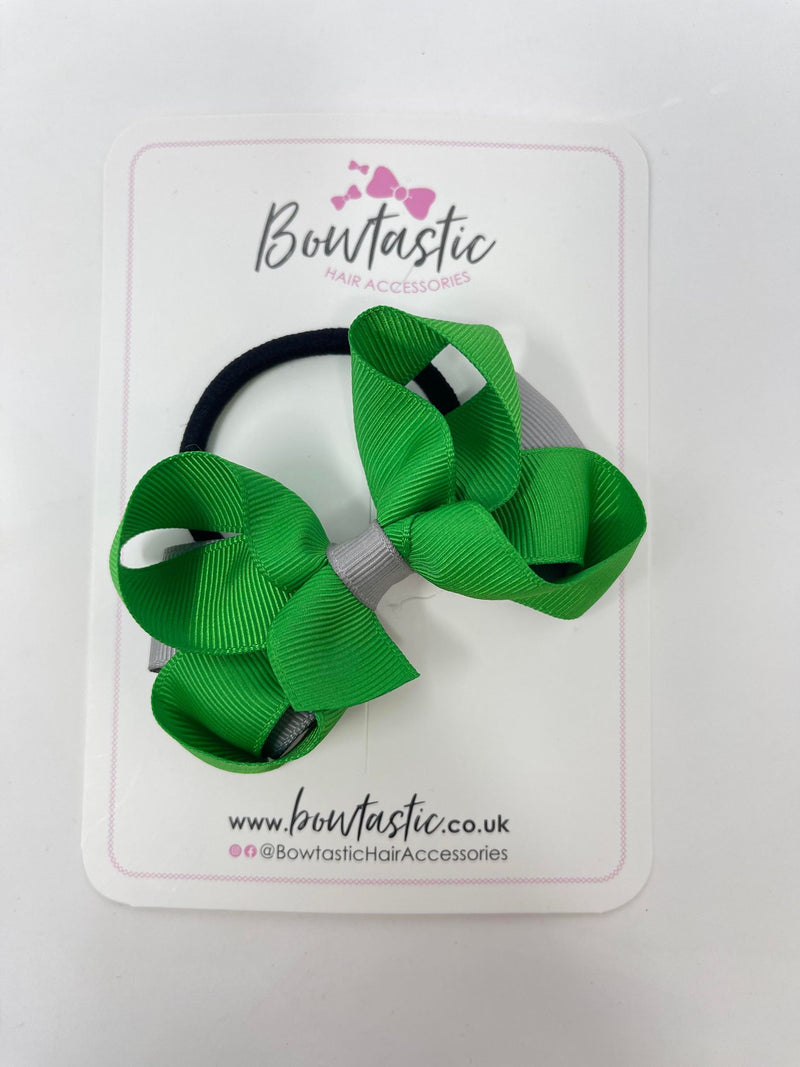 3.5 Inch Bow Bobble - Emerald Green & Grey