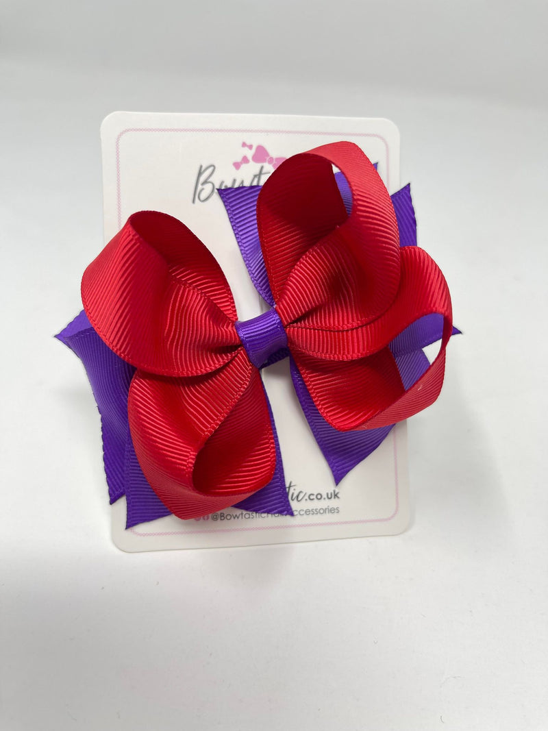 4 Inch Double Bow - Purple & Red