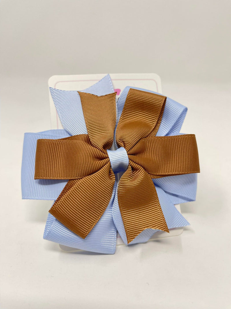 4 Inch Flat Double Bow - Bluebell & Brown