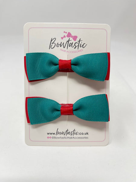 2.5 Inch Flat Bow - Jade Green & Red - 2 Pack