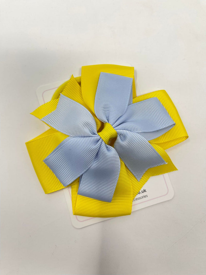 4 Inch Flat Double Bow Bobble - Bluebell & Daffodil