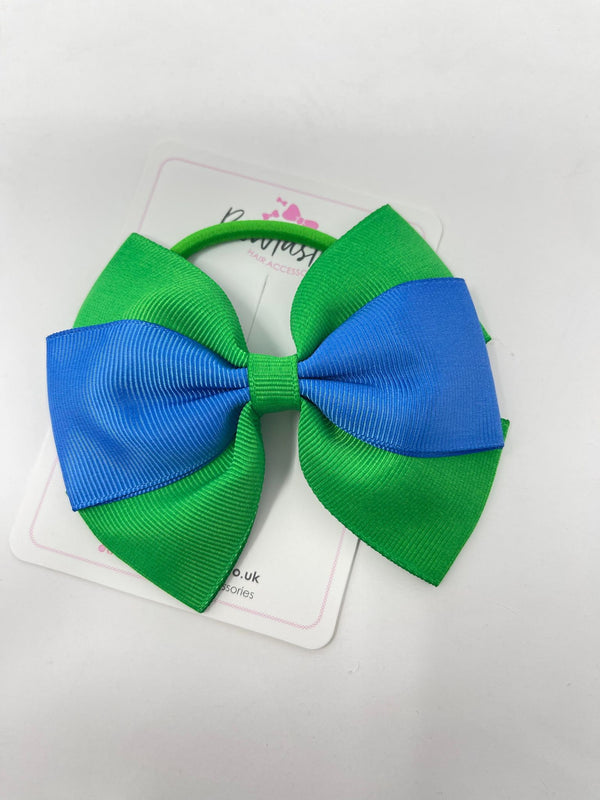 4 Inch Flat Bow Bobble - Royal Blue & Emerald Green