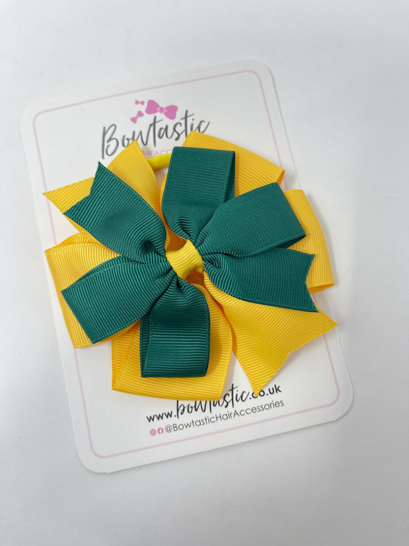 4 Inch Flat Double Bobble - Hunter Green & Yellow Gold