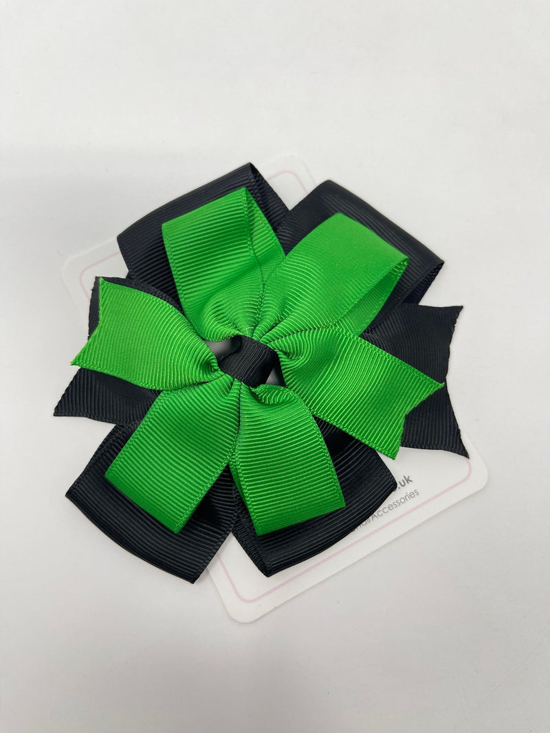 4 Inch Flat Double Bow Bobble - Emerald Green & Black