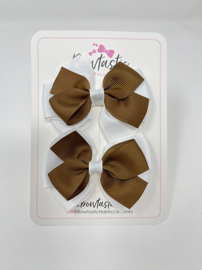 3 Inch Flat Bow - Brown & White - 2 Pack