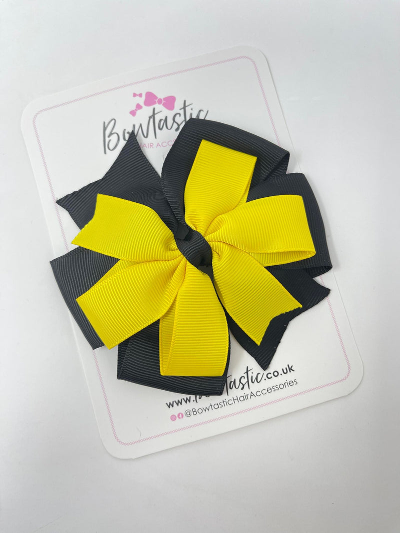 4 Inch Flat Double Bow - Black & Daffodil