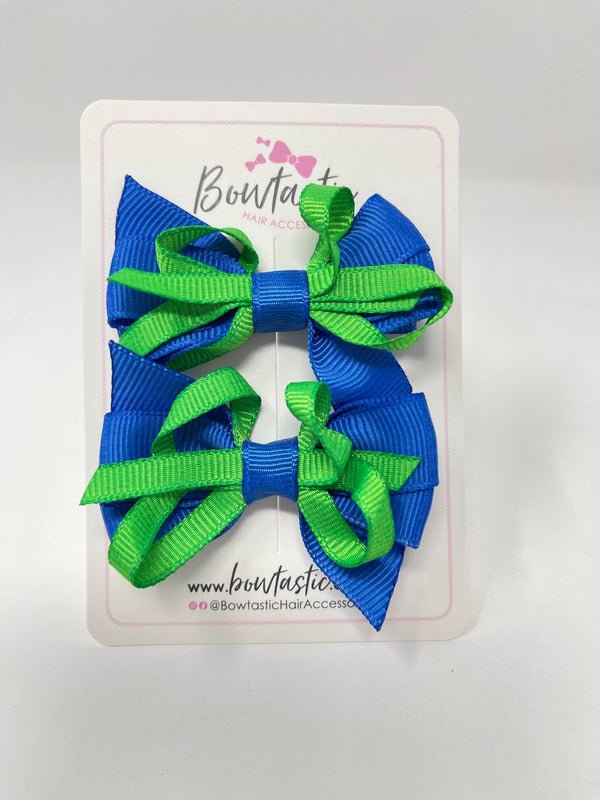 2 Inch Flat Bow - Emerald Green & Royal Blue - 2 Pack
