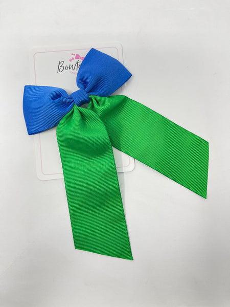 3.5 Inch Tail Bow - Royal Blue & Emerald Green
