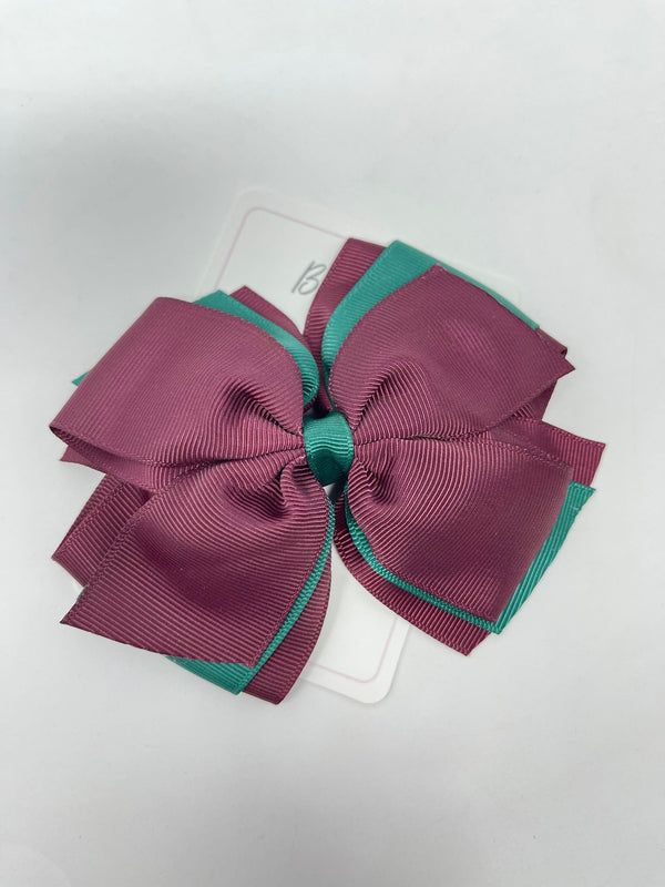 5.5 Inch 3 Layer Bow - Hunter Green & Burgundy