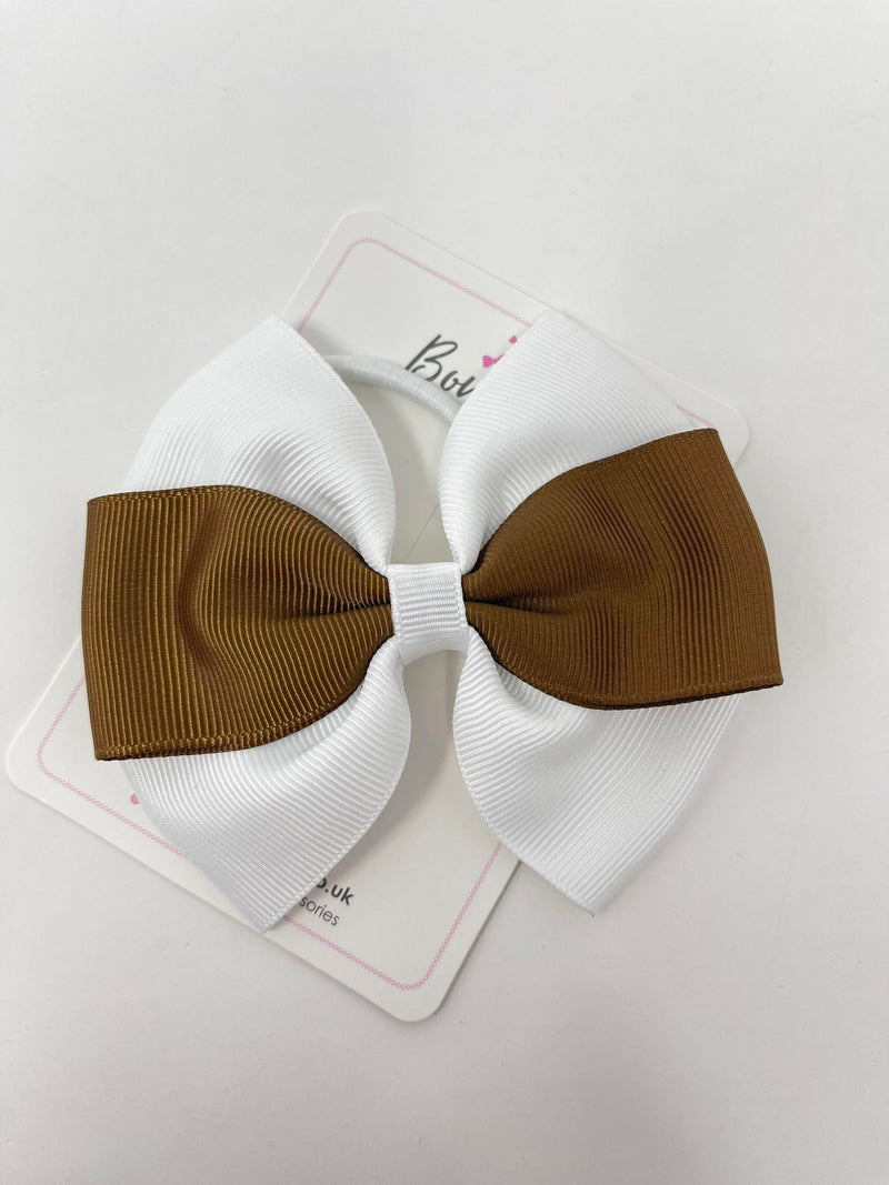 4 Inch Flat Bow Bobble - Brown & White