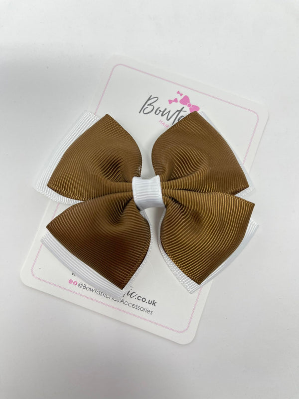 3.5 Inch 2 Layer Butterfly Bow - Brown & White