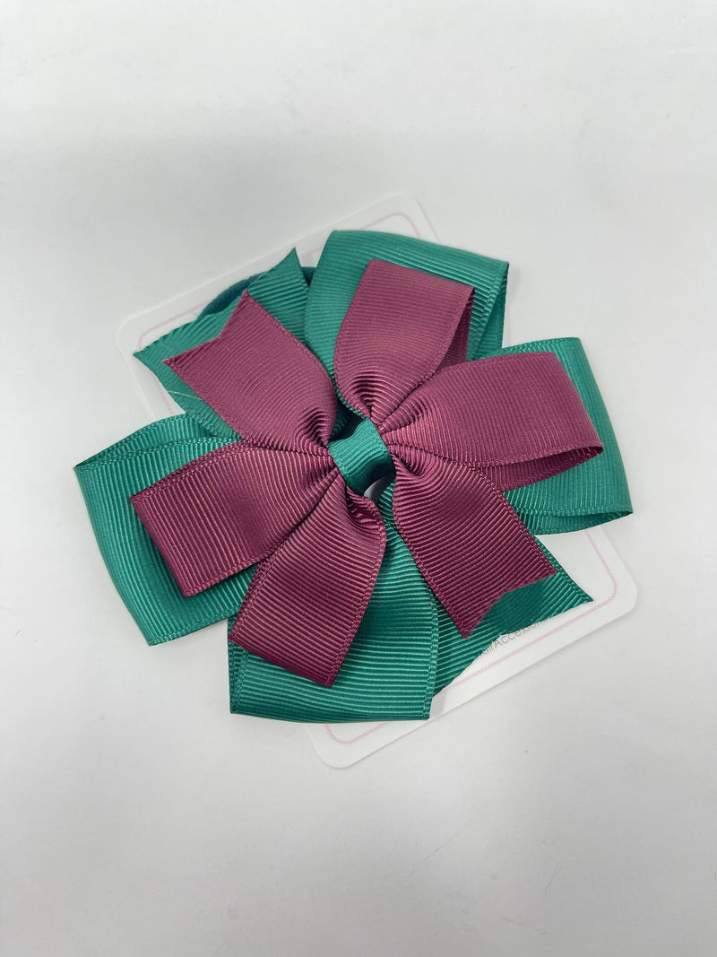 4 Inch Flat Double Bow Bobble - Hunter Green & Burgundy