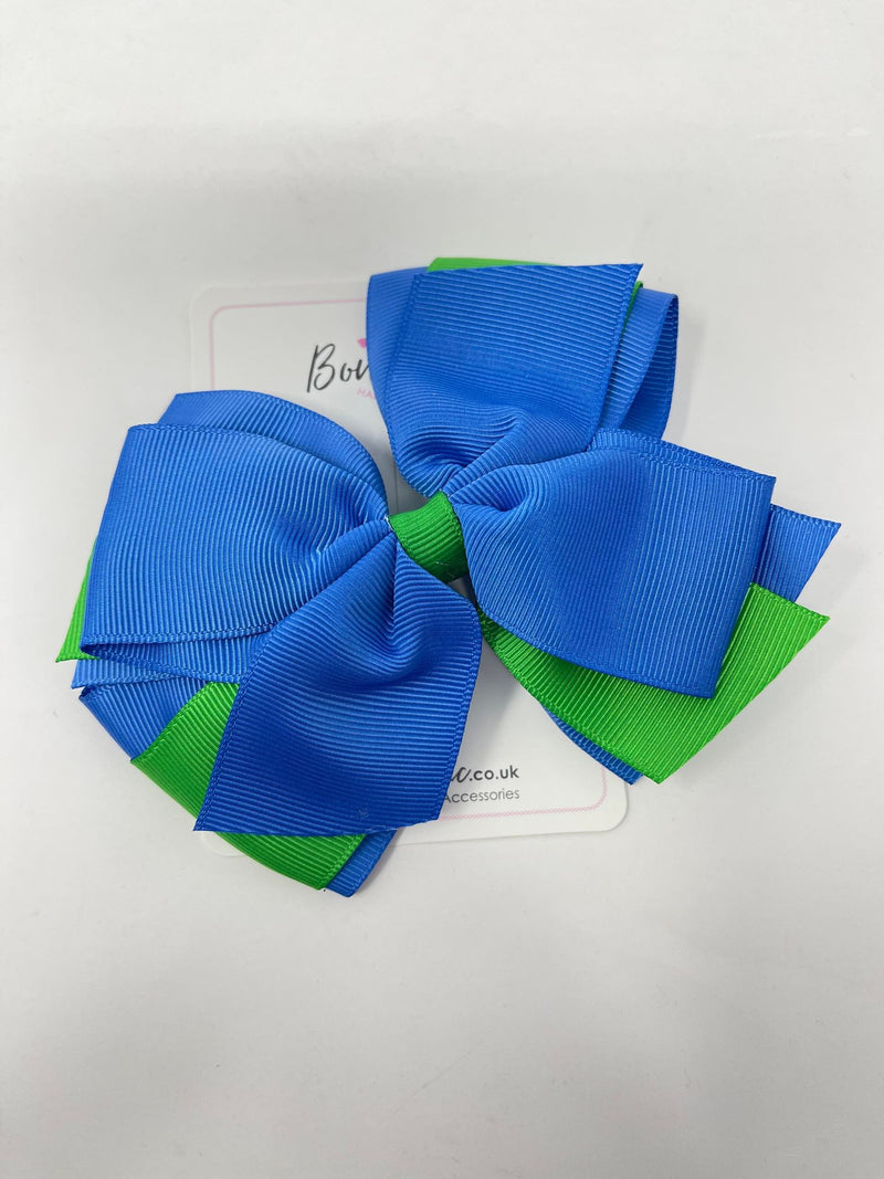 5.5 Inch 3 Layer Bow - Royal Blue & Emerald Green