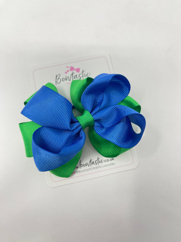 3.5 Inch Bow Bobble Thin Elastic - Royal Blue & Emerald Green