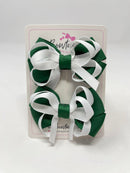 2.5 Inch Bows - Forest Green & White - 2 Pack