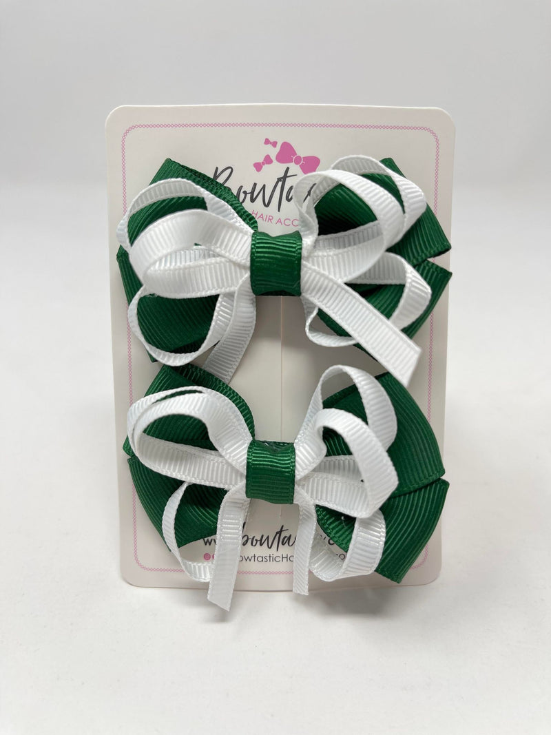 2.5 Inch Bows - Forest Green & White - 2 Pack