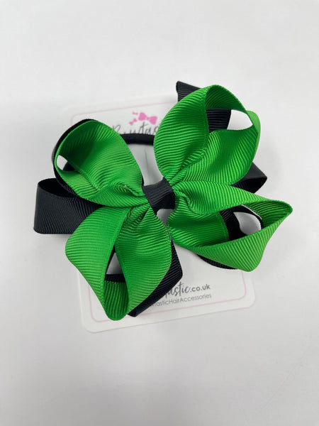 3.5 Inch Ribbon Bow Bobble - Emerald Green & Black