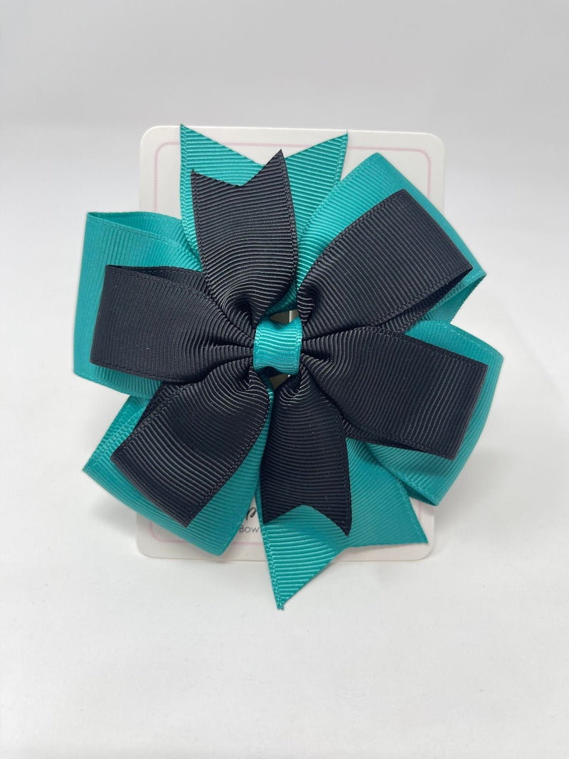 4 Inch Flat Double Bow - Jade Green & Black