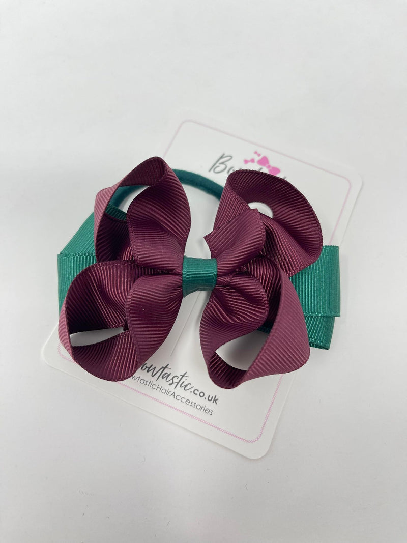 3 Inch Bow Bobble Thick Elastic - Hunter Green & Burgundy