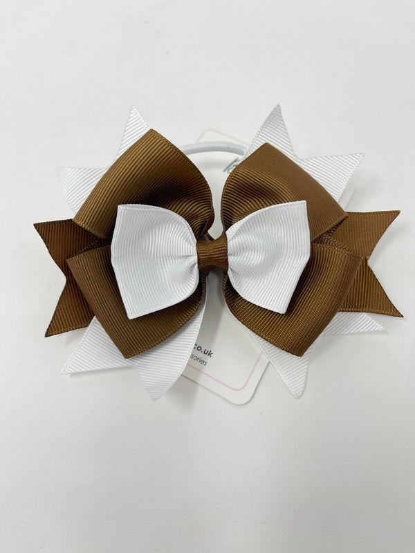 4.5 Inch Stacked Bow Bobble - Brown & White