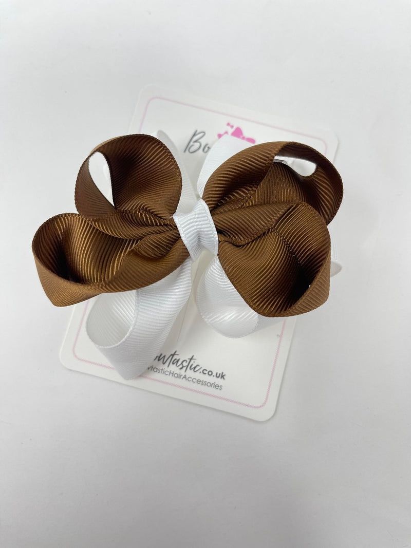 3.5 Inch Bow Bobble Thin Elastic - Brown & White
