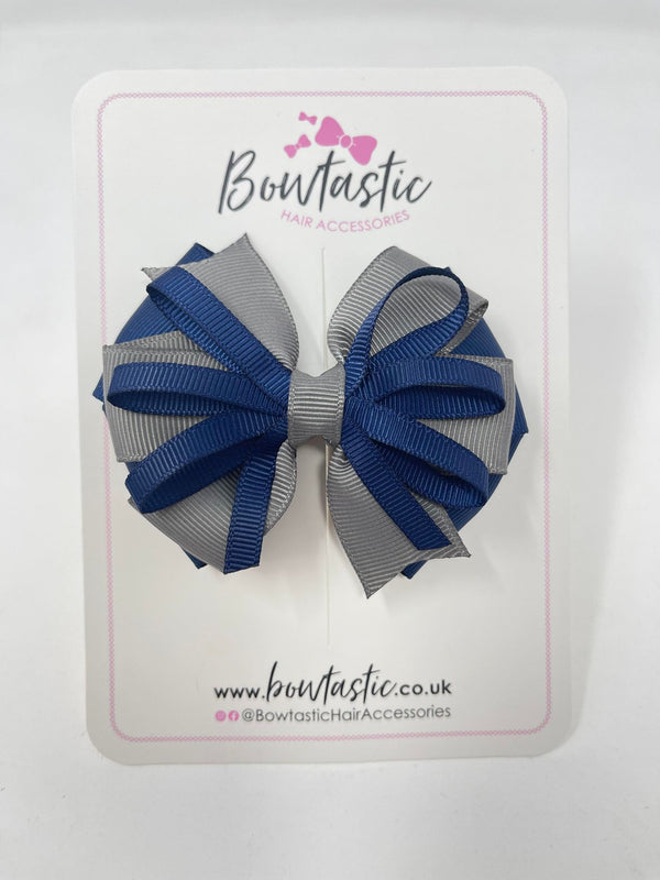 3.5 Inch Loop Bow - Navy & Metal Grey