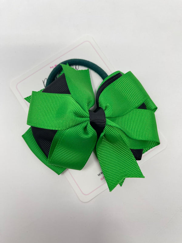 4 Inch 3 Layer Bow Bobble - Emerald Green & Black