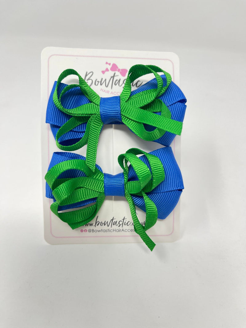 2.5 Inch Bow - Emerald Green & Royal Blue - 2 Pack