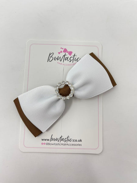 3.5 Inch Gem Bow - Brown & White