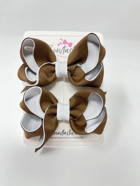 3 Inch Bow - Brown & White - 2 Pack