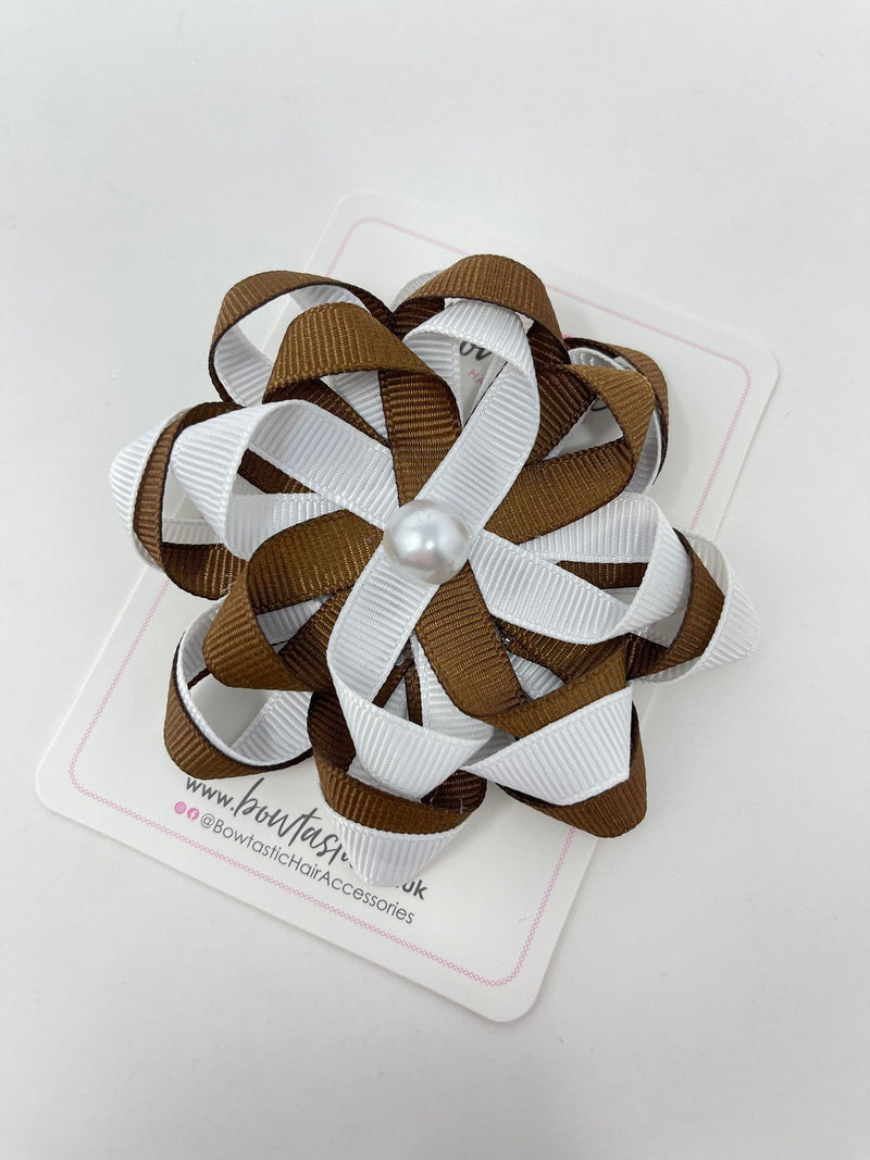 3.5 Inch Loopy Bow - Brown & White