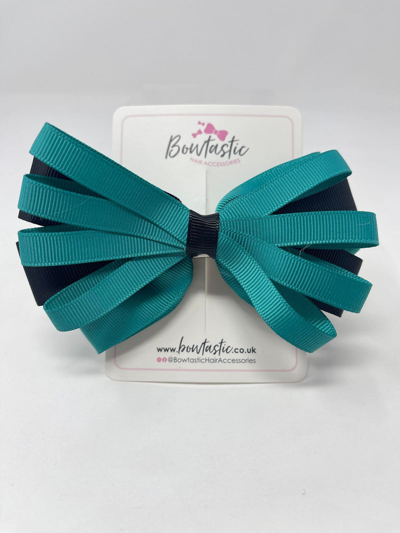 4 Inch Loop Bow - Jade Green & Black