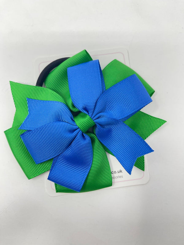 4 Inch Flat Double Bow Bobble - Royal Blue & Emerald Green