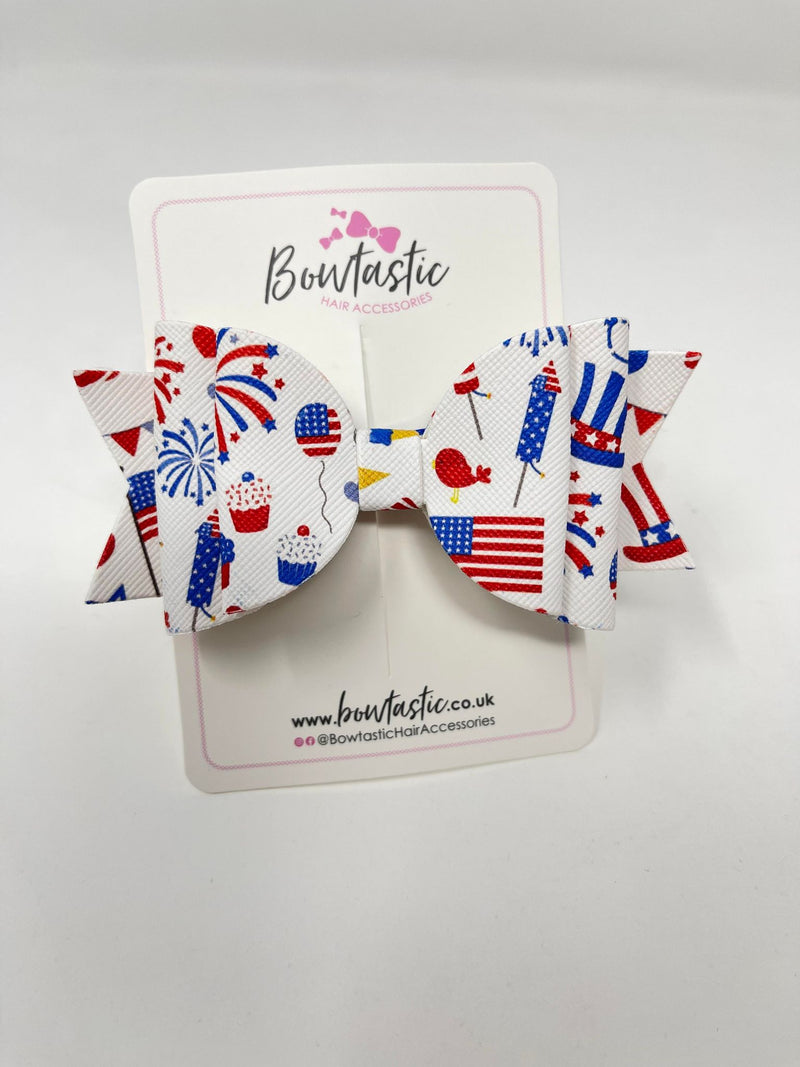 3.5 Inch Faux Leather Bow - 4th Of July