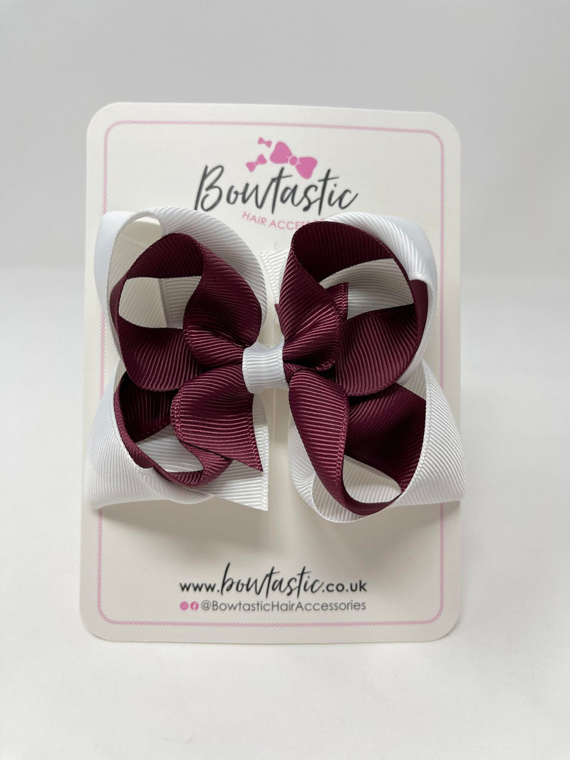 4.5 Inch Double Bow - Burgundy & White