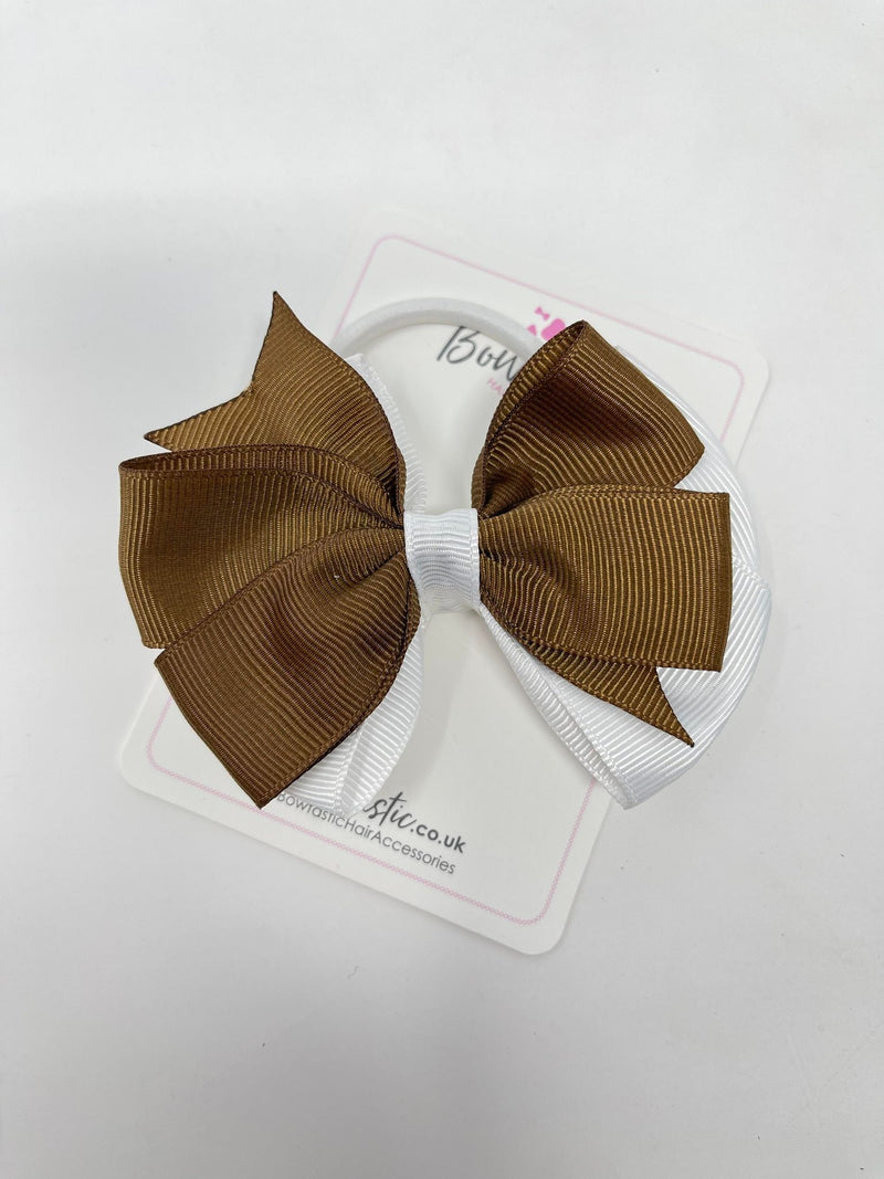 3.5 Inch Flat Double Bow Bobble - Brown & White