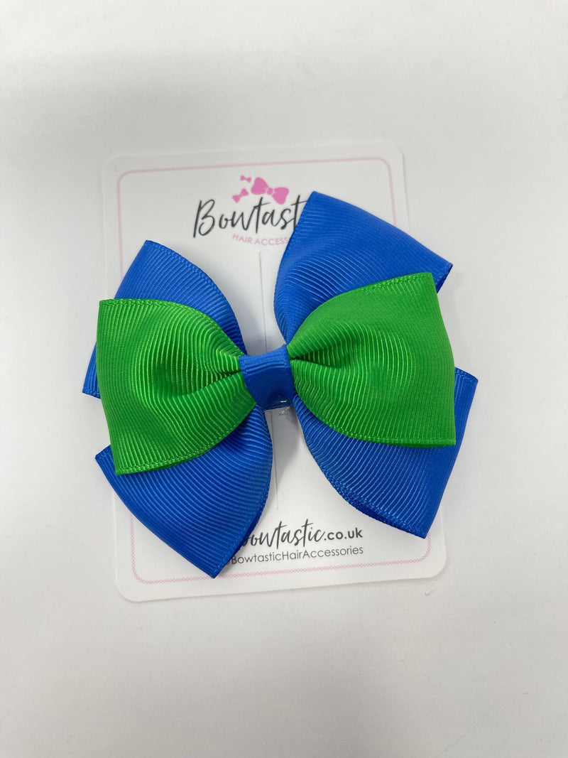 3.5 Inch Flat Bow - Style 2 - Royal Blue & Emerald Green