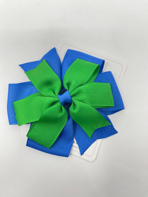 4 Inch Flat Double Bow - Royal Blue & Emerald Green