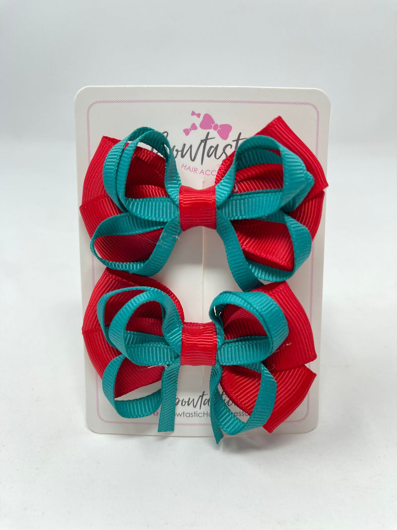 2.5 Inch Bows - Jade Green & Red - 2 Pack