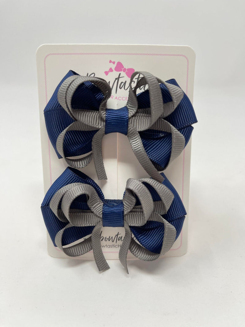 2.5 Inch Bows - Navy & Metal Grey - 2 Pack