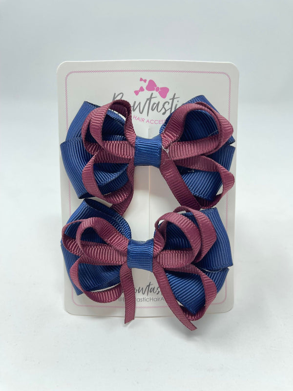 2.5 Inch Bows - Navy & Burgundy - 2 Pack