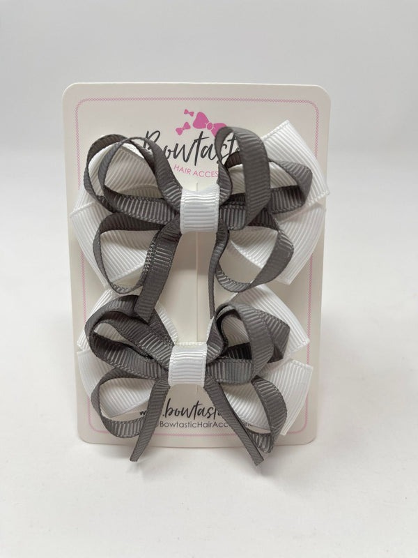 2.5 Inch Bows - Metal Grey & White - 2 Pack