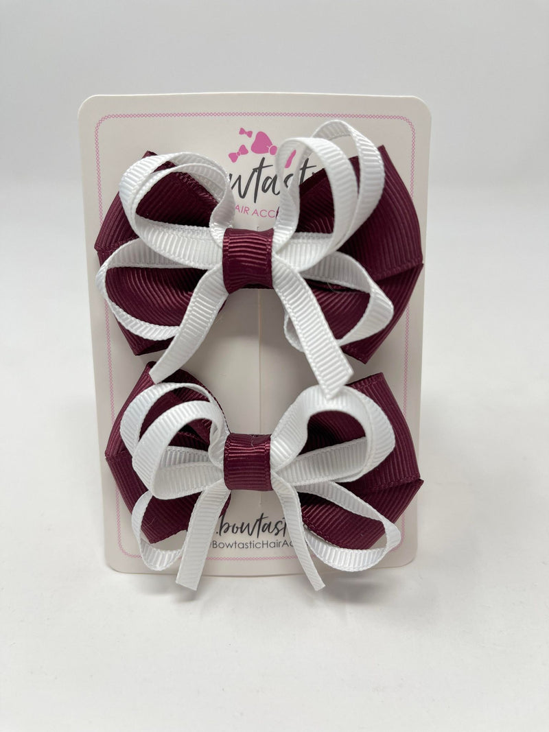 2.5 Inch Bows - Burgundy & White - 2 Pack