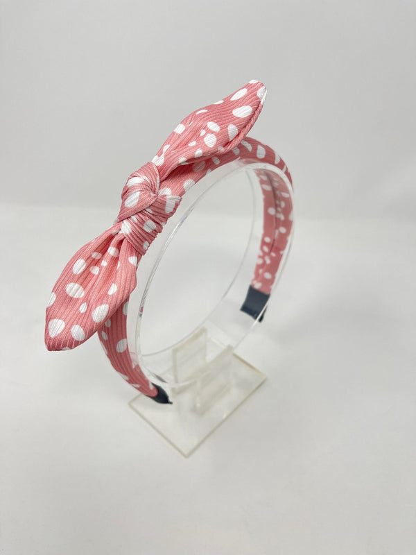 Ribbed Knot Headband - Pink & White Spot
