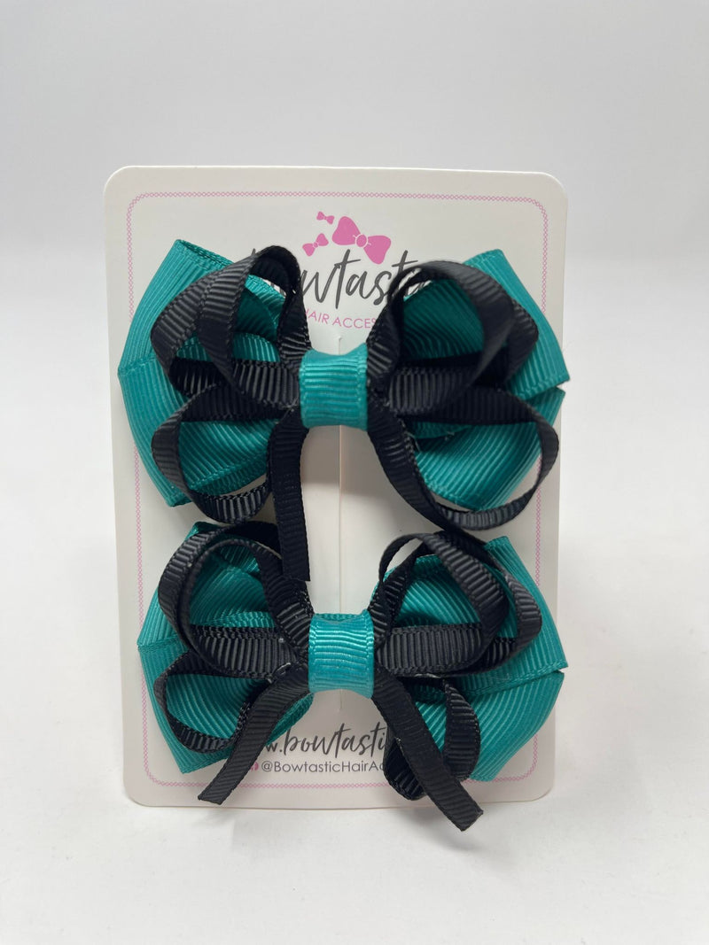 2.5 Inch Bows - Jade Green & Black - 2 Pack